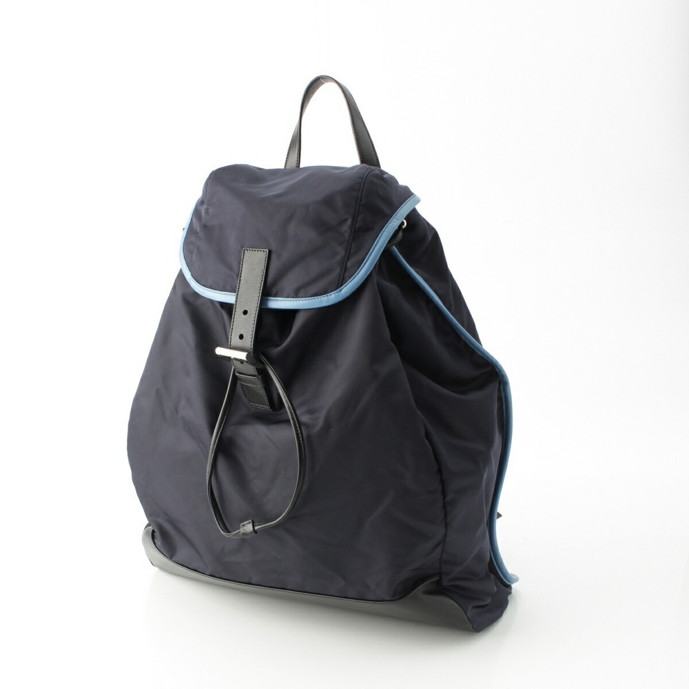 Prada Blue Navy Plate Backpack Triangle Logo Daypack